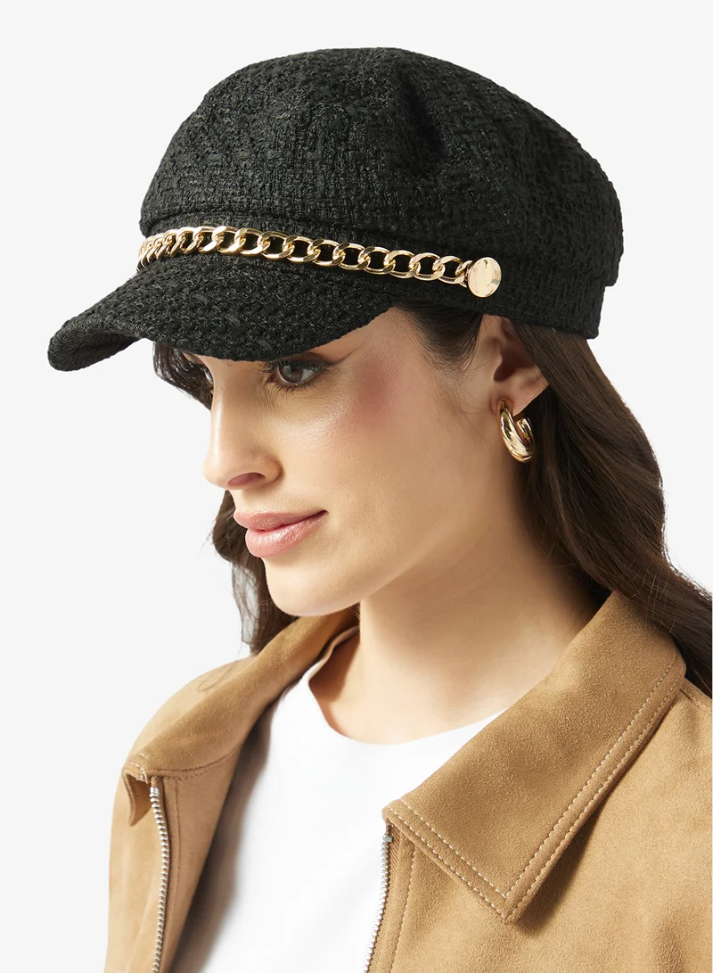 Ella Black Metal Chain Detail Cadet Cap for Women | Best Price UAE